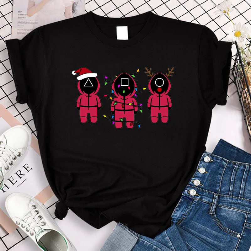 Unisex Squid Game Women T Shirt Christmas Tshirt Men Kawaii Cartoon Summer Tops Graphic Tees Harajuku Fashion KoreanT-shirt