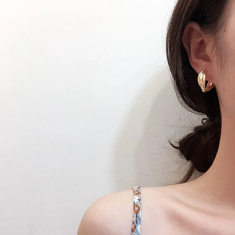 S925 Серебряные корейские длинные короткие серьги-кольца для женщин, геометрические золотые цветные металлические жемчужные вечерние серьги, подарки