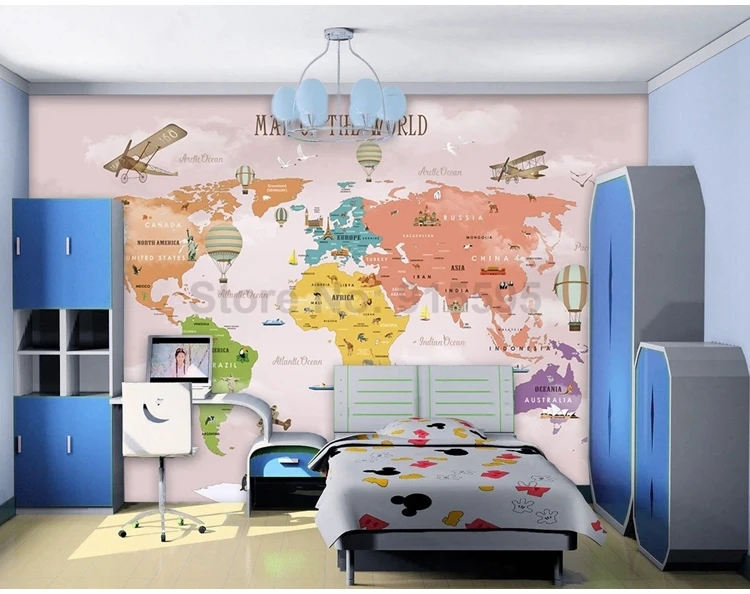 fundo de parede para casa e avião com mapa do mundo rosa