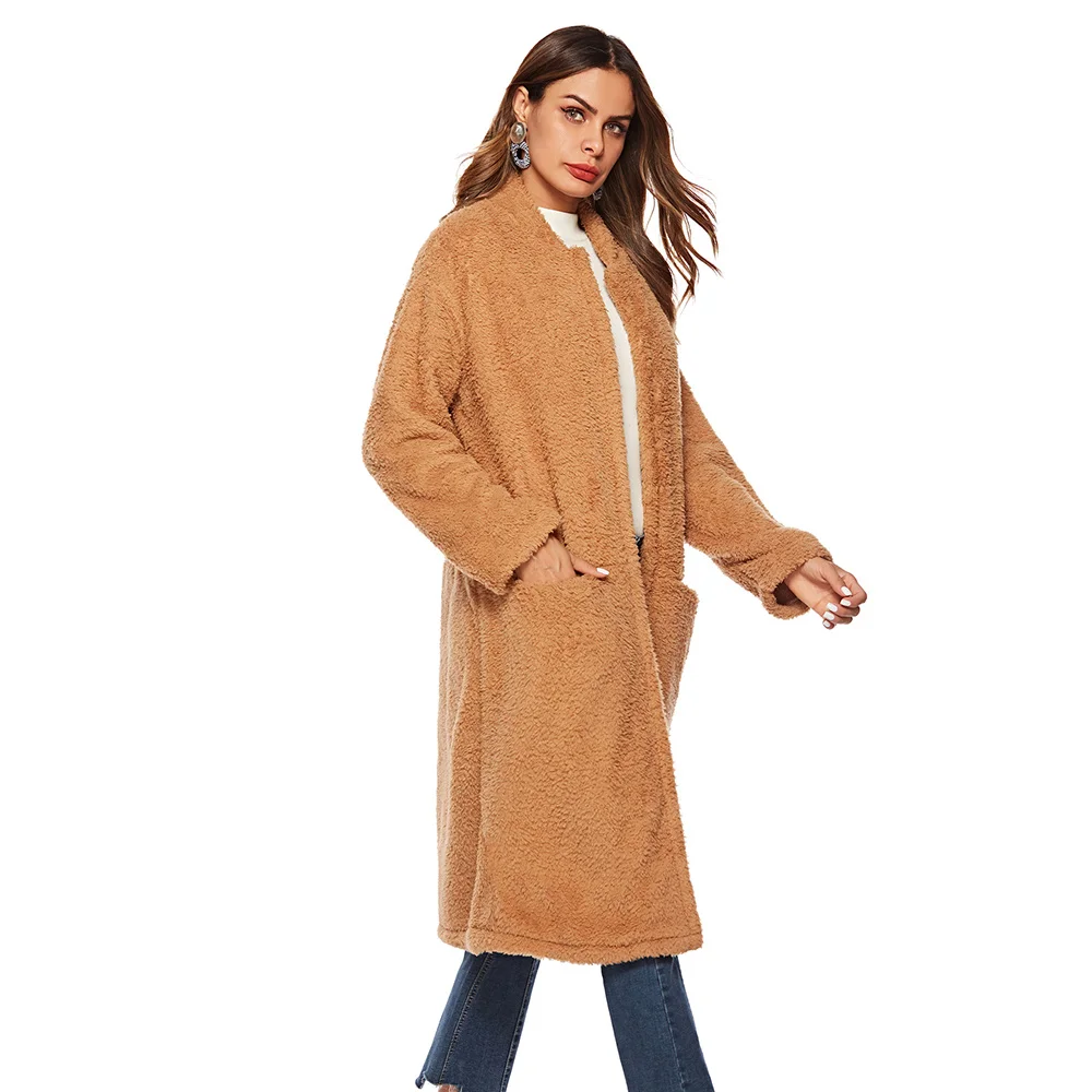 Длинное женское зимнее пальто, повседневное широкое теплое осеннее пальмовое пальто, Офисная верхняя одежда, кардиган, сексуальное свободное осеннее пальто с отворотом и карманами