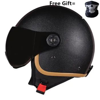 

PU Leather Men's women's Capacete Motorcycle RETRO Helmet Vintage Casco Motorbike Riding Half Helmets cheaper price M L XL