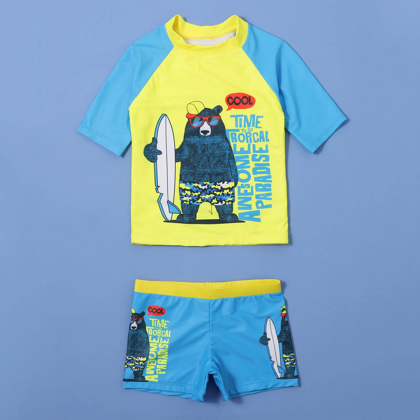 TELOTUNY Swimwear Toddler Baby Boys Cartoon Letter Short Sleeve Shorts