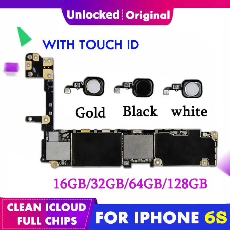 Оригинальная разблокированная материнская плата iCloud для iPhone 6S 4,7 ''16G 32G 64G 128G, материнская плата с сенсорным ID и отпечатком пальца, Полная разблокировка