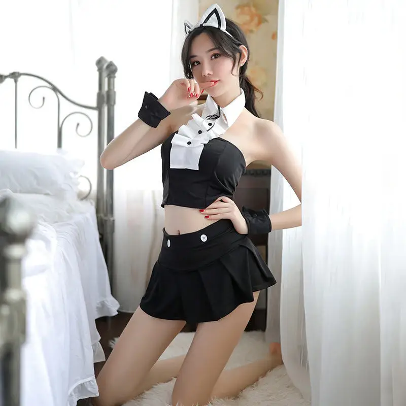 Sexy Lingerie Women Sexy Nightdress Cute Cat Ears Girl Game Play Stucent Uniform Temptation Adult Suit Costume cosplay costume,latex lingerie,sexy fetish wear,women bondage lingerie