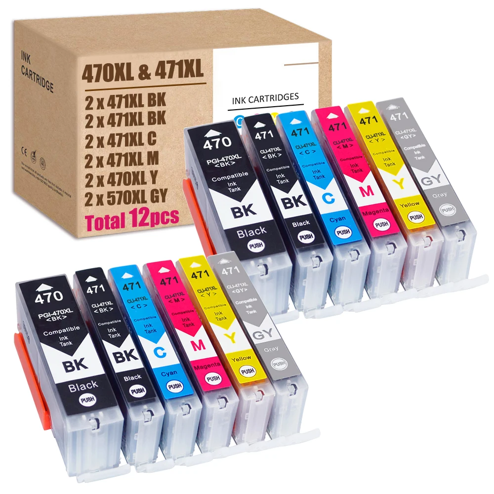 12PCS For Canon PGI 470 Ink For CLI 471 Ink 470XL 471XL MG6840 MG5740
