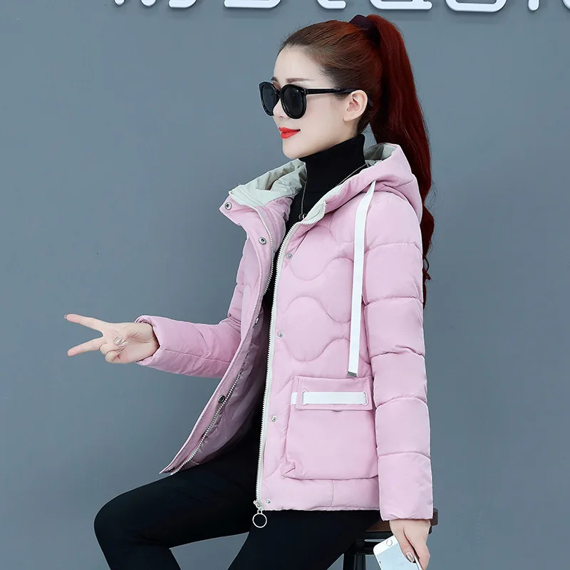 Зимняя куртка, Женская куртка для студенток, зимняя, Корейская версия, тонкая и несезонная женская короткая хлопковая куртка - Цвет: Розовый