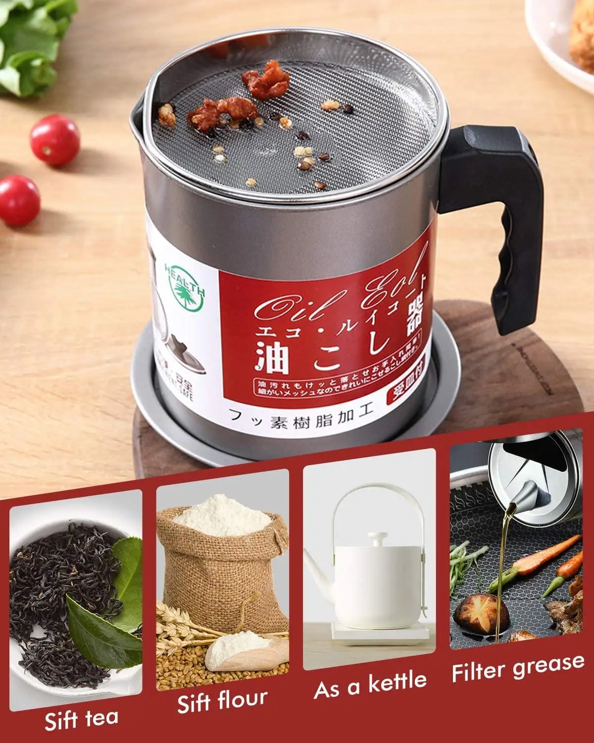 Контейнер для смазки с Strainer 1.4L беконом из нержавеющей стали антипригарное