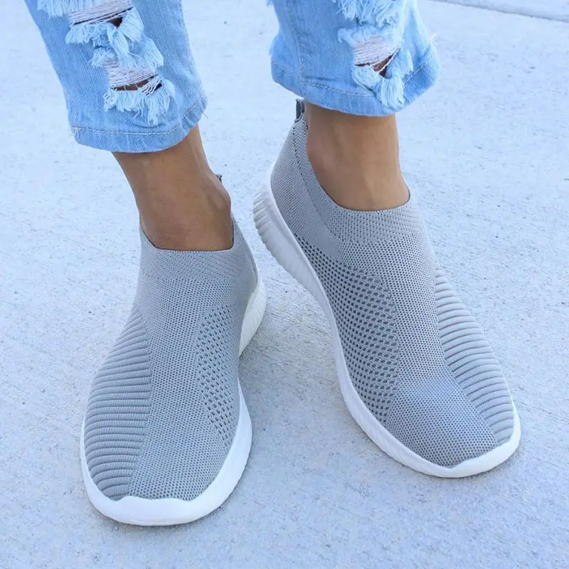 

Sneaksrs women shoes 2019 fashion knitting breathable walking shoes slip on flat shoes comfortable casual shoes woman plus size