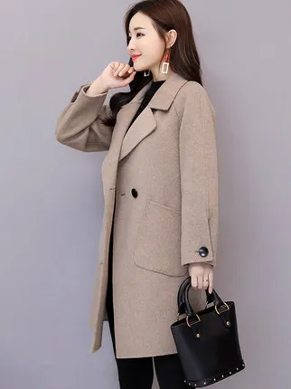light brown Женские зимние меховые пальто корейское модное свободное зимнее шерстяное пальто средней длины с рукавами реглан и пряжкой SS464 - Цвет: light brown