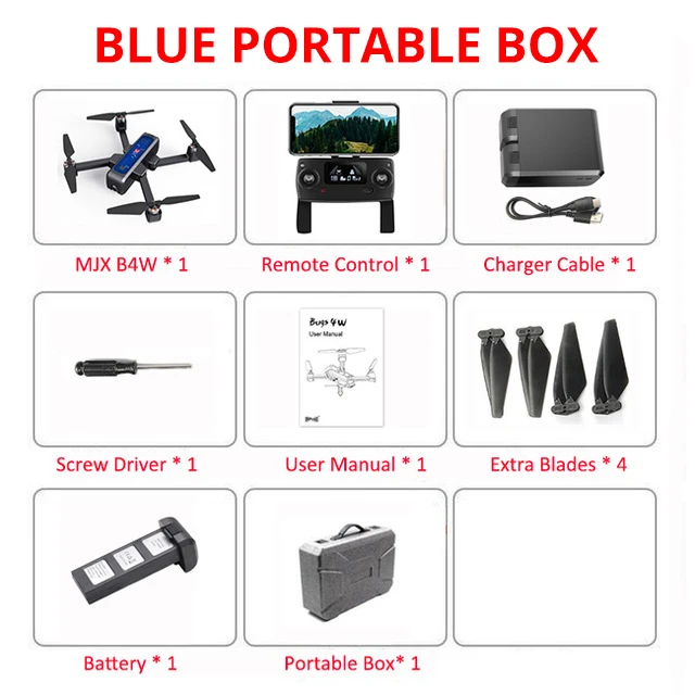 Профессиональный Дрон MJX Bugs 4W B4W gps камера 2K HD 5G wifi FPV RC Квадрокоптер анти-встряхивание 1600 м 25 мин бесщеточный двигатель Дрон VS B5W - Цвет: Blue Storage Box