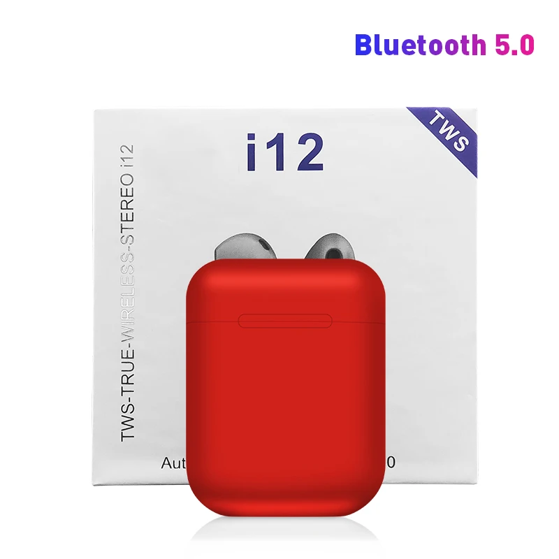 i12 Red with box Оригинальные i12 TWS матовые bluetooth наушники, беспроводная bluetooth 5,0 Спортивная гарнитура для iphone Android телефона в розничной упаковке - Цвет: i12 Red with box