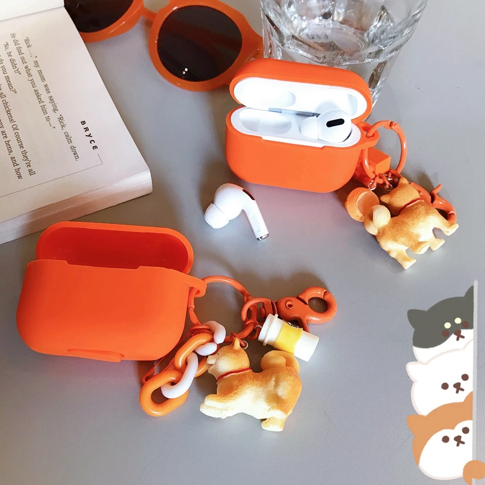 Чехол для Airpods Pro, роскошный чехол с подвеской в виде Сиба-ину, чехол для наушников с Bluetooth, чехол для AirPods 2, силиконовый чехол, противоударный чехол