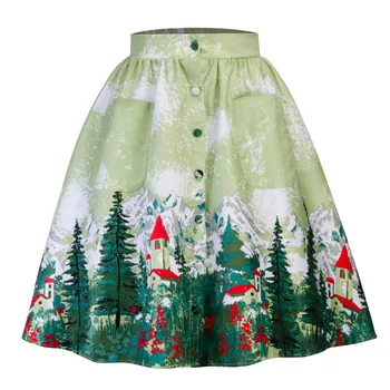 

Christmas Women Skirt Tree Printed Retro Vintage 50s 60s Pleated Skirt High Waist Women Clothing Party Festival Tutu Skirt Saia