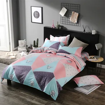 

king queen kids 4/3pc luxury Bedding Set Cotton Duvet Cover Bed Linen Flat Bed Sheet Pillow cases Geometric figure- jogo de cama