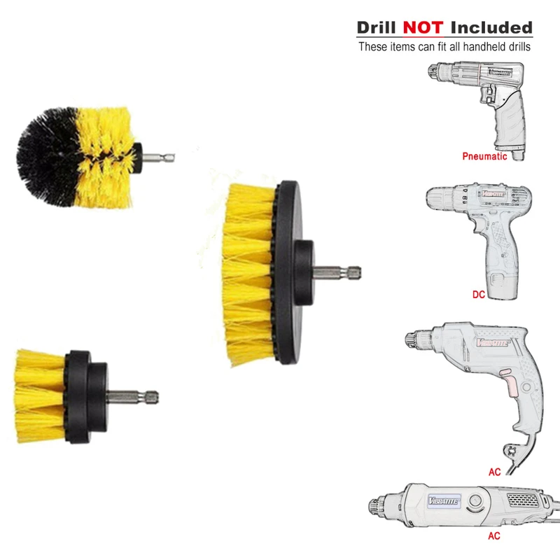 

3Pcs/Set Electric Drill Brush Kit Plastic Round Cleaning Brush For Carpet Glass Car Tires Nylon Brushes Power Scrubber Drill