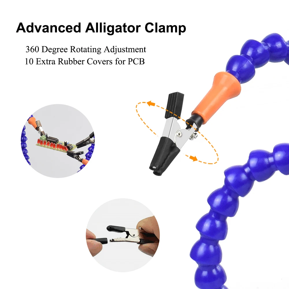 NEWACALOX Desk Clip PCB Soldering Holder 3X Magnifier with LED Light Welding Helping Hand Flexible Arm Soldering Third Hand Tool