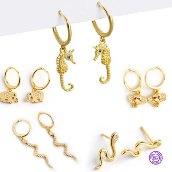 

2020 fashion Light luxury earrings Animal snake 925 sterling silver Ear buckle for women Golden animal fashion jewelry silver