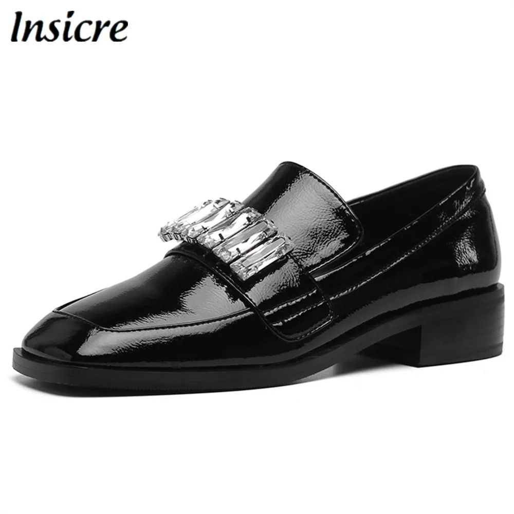

Insicre New Style Fashion Shoes Women Square Toe Ballet Flats Heel Crystal Elegant Women's Casual Shoes Brand Plus Size 34-44