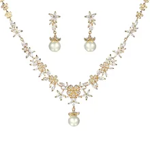 WEIMANJINGDIAN цветок кубического циркония фианит, циркон, кристалл и жемчуг свадебный комплект ювелирных изделий для невесты или подружки невесты