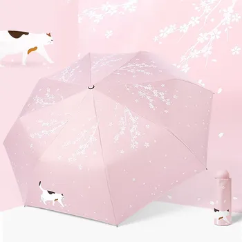 

Custom Cherry Blossoms Flower Umbrella Rain Women uv Charm Animal Cat Umbrella For Womens Windproof Folding Umbrellas