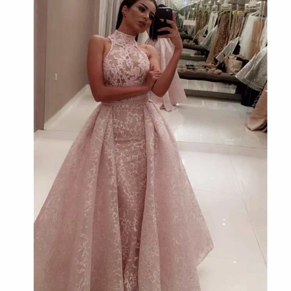 2017-Vintage-Vestidos-De-Fiesta-Pink-High-Collar-Beaded-Pearls-Sleeveless-Mermaid-Evening-Dresses-with-Overskirt