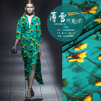 

CISULI Silk Crepe De Chine 12 momme 135cm Width 100% Natural Silk Printed Dress Fabrics Green Color