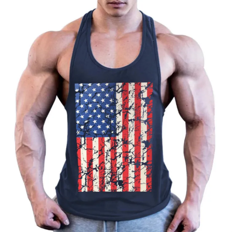 

Europe And America Muscle Fitness Brothers Sports Casual Vest Summer Men's America National Flag Printed Pure Cotton Sleeveless