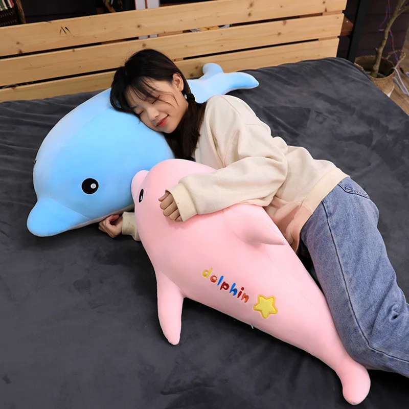 

New Huge Cute Dolphin Plush Toys Lying Pillow Stuffed Soft Animal Dolls Children Gifts