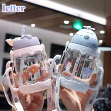 Taza Sippy de agua para niños de 450ML, vasos de alimentación para bebés con pajillas, botellas de agua a prueba de fugas, tazas portátiles para niños al aire libre