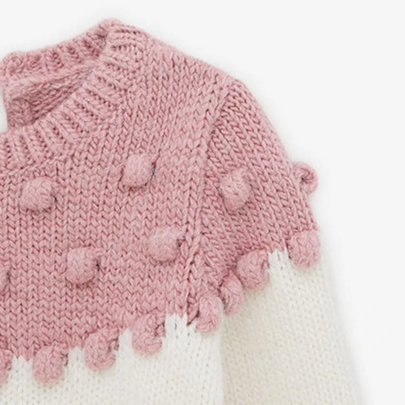 Babyinstar, милый свитер для девочек, вязаные топы с длинными рукавами розового и белого цвета, детская одежда для малышей, Детский свитер для маленьких девочек
