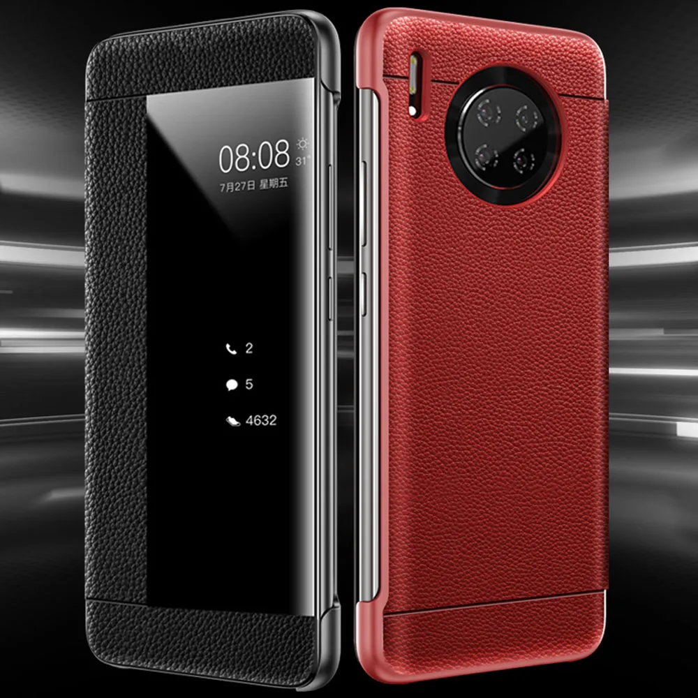 Comprar Para Huawei Mate 30 Pro funda ventana Vista inteligente funda abatible para Huawei Mate 30 Funda de cuero genuino de lujo negocios cubierta de libro