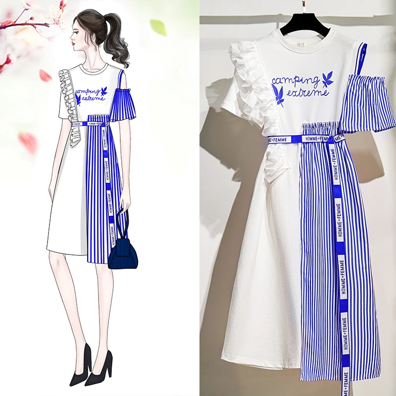 2019 летнее женское платье с оборками открытыми плечами буквенным принтом