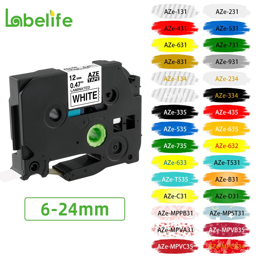 Labelife TZe-231 tze label tape Compatible for Brother P-touch Label Maker for PT-D200 12mm Black on White brother labeler tz231 afbeelding