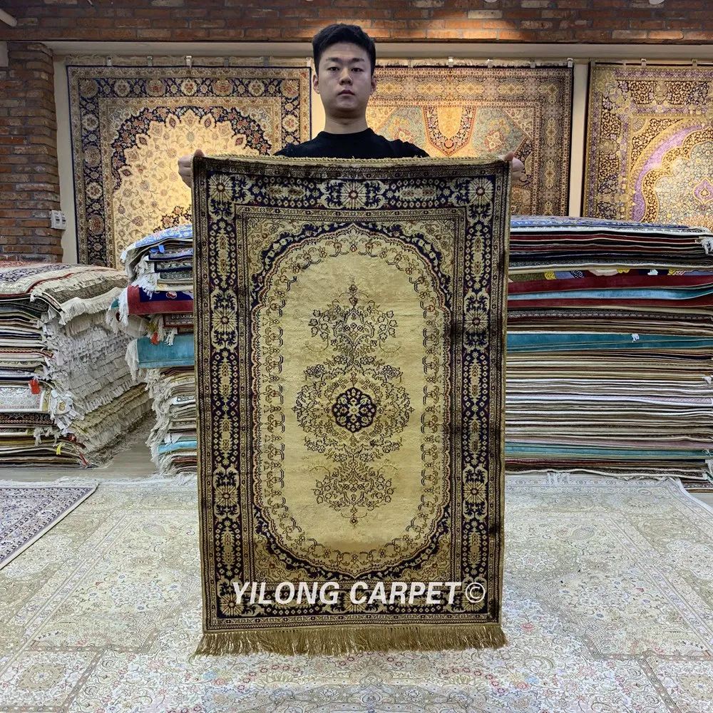 YILONG 2,5 'x4' традиционный Тебриз ковер желтый персидский шелковый ковер (LH1004B)