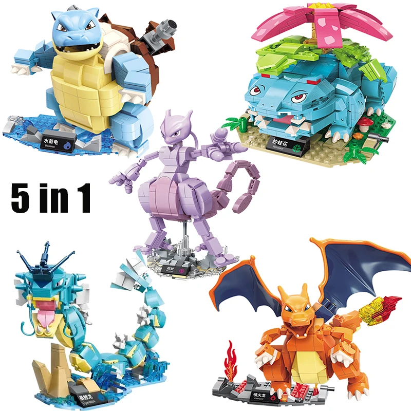 

new Pikachu Anime pokemon Model Set 2 in 1 3 in1 Blastoise Venusaur Charizard Gyarados Animal DIY Building Blocks Toys Kids gift