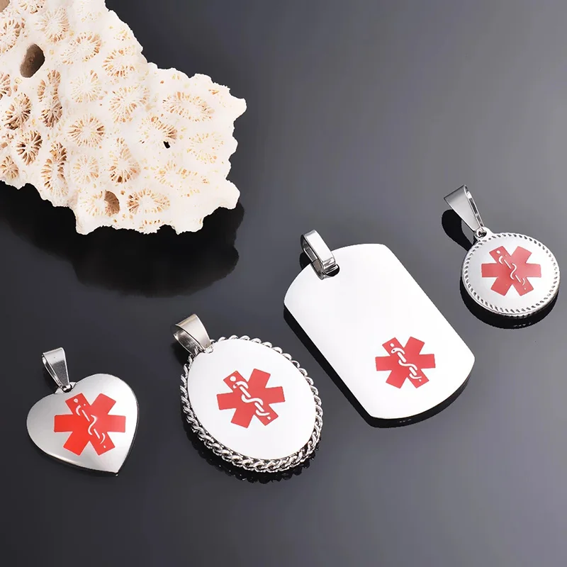 Free Engraving Unisex Stainless Steel Medical Alert ID Necklace Health Emergency Identification Pendant Necklaces Jewelry 5