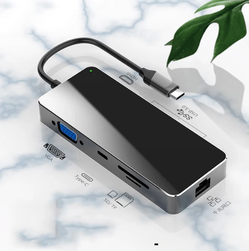 

Gets Benefit Type-C Docking Station HDMI + SD + TF + Type-C + Usb3. 0 + VGA Gigabit network Card Cable Seperater