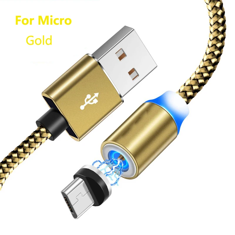 Магнитный usb кабель для зарядки Micro usb type C Магнитный шнур для зарядного устройства для iphone samsung Xiaomi быстрый мобильный телефон автомобильное зарядное устройство кабель - Цвет: For Micro Gold