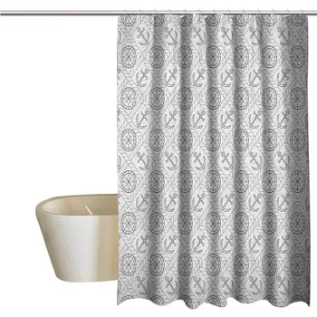 

Compass Rustic Shower Curtain Monochrome Diagonal Rope Pattern Lattice Design with Windrose and Anchors Print Farmhouse Bathroom