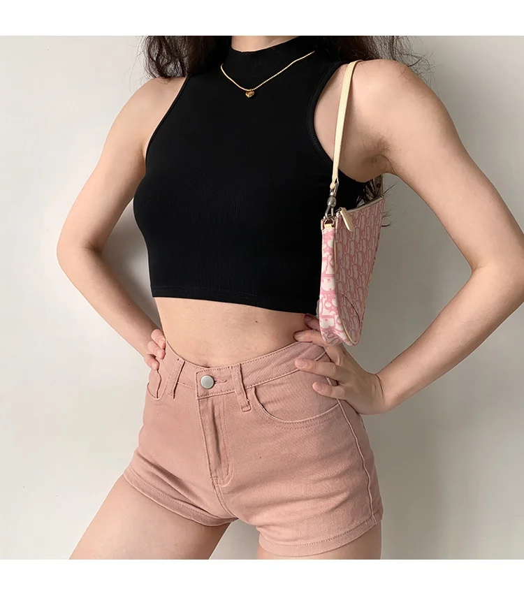 white shorts TVVOVVIN Basic High Waist Slim Pink Denim Shorts Women's Summer Skinny Hip Cowboy Hot Sexy Short Brown Shorts Korean Women TJZ7 high waisted shorts