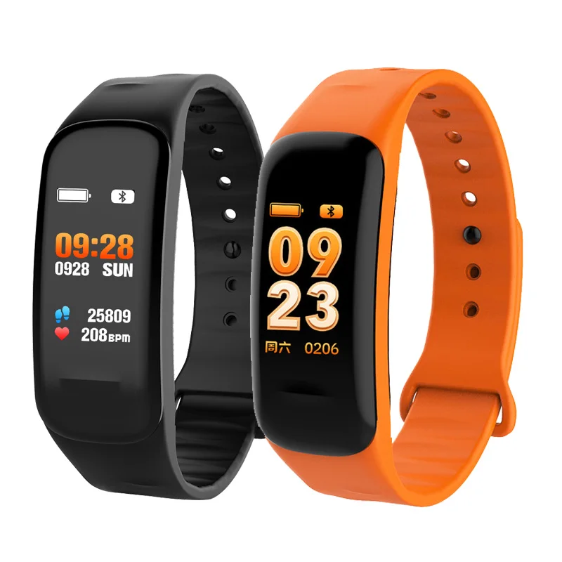 Black and Orange Фитнес-браслет C1S, умные часы, водонепроницаемый смарт-браслет, монитор сердечного ритма, трекер здоровья, браслет для спорта, PK honor band 5 - Цвет: Black and Orange