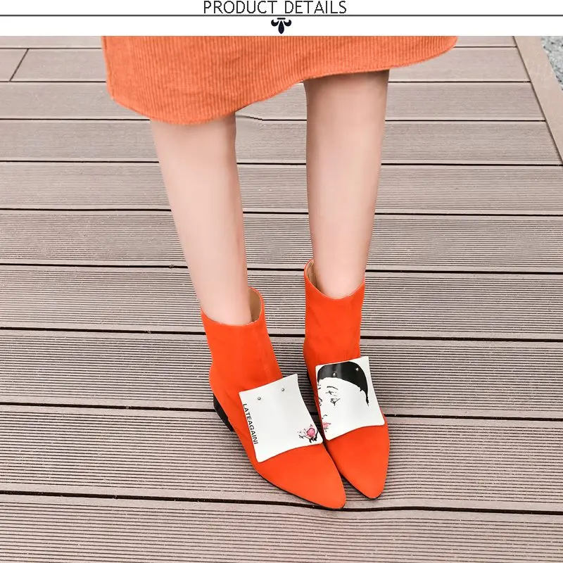 ZVQ/Женская обувь; новые модные зимние ботильоны из натуральной кожи с острым носком; уличная теплая обувь на среднем каблуке; большие размеры; Прямая