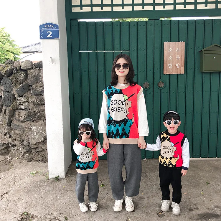 Детский свитер; жилет; коллекция года; Одинаковая одежда для мамы и сына и дочки; детский вязаный Топ с рисунком; жилет; рубашки для семьи