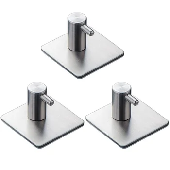 

3pcs Self Adhesive Wall Door Hook Key Rack Kitchen Towel Hanger Home Kitchen Bathroom Stainless Steel Wall Sticky Hook