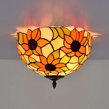 

30cm American style rural sunflower retro colored glass dining room bedroom corridor bathroom glass ceiling lamp