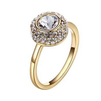 

Warme Farben Embellished with Crystal from Swarovski White Transparent Stone Gold Color Ring Jewelry Zirconia Wedding Engagement