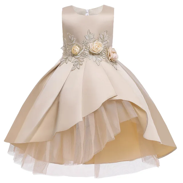 Christmas 2021 Children's Dresses Embroidered Girls Princess Dresses Flower Girls Dress Girls Piano Performance Dovetail Dresses Champagne