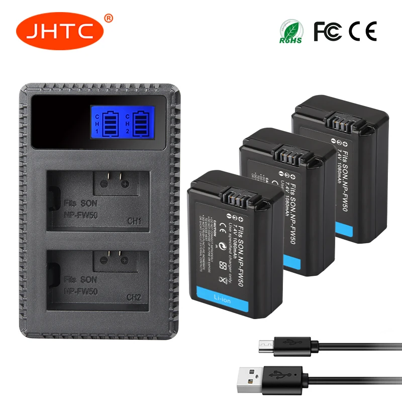NP-FW50 NP FW50 1080mAh FW50 батарея lcd USB двойное зарядное устройство для sony Alpha a6500 a6300 a6000 a5000 a3000 батарея для камеры - Цвет: 3Battery 1Charger