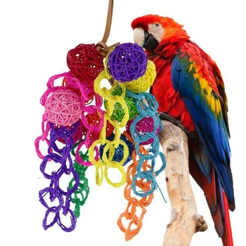 

Colorful Rattan Balls Parrot Toys Bird Interactive Bite Chew Toys For Parakeet Budgie Accessories Bird Playing Toys