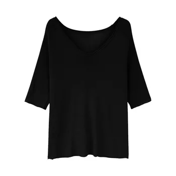 

Korean Style Spring Summer New Solid Color Simple Thin Knit Top White/ Black Color Loose Half Sleeve Sweater